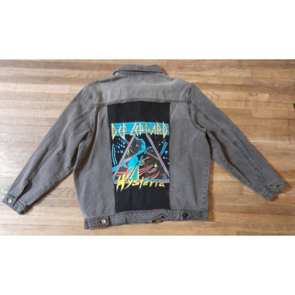Vintage By Junk Food Size Large Def Leopard 80s 90s Rock Goth Metal Jean Jacket - Picture 1 of 10